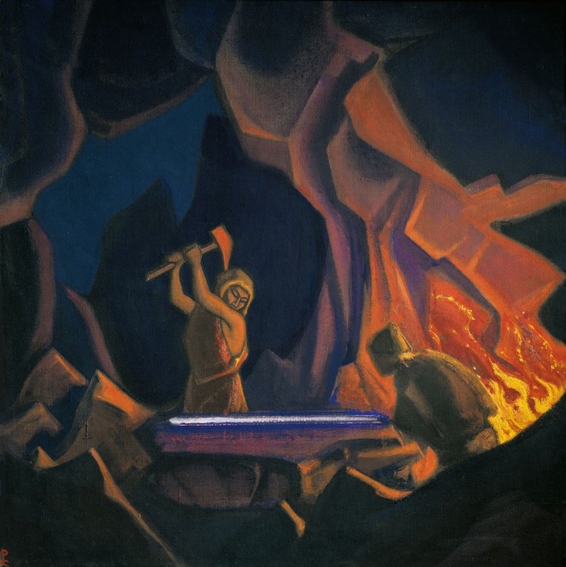 Forging the Sword (Nibelungs) by Nicholas Roerich. 1941